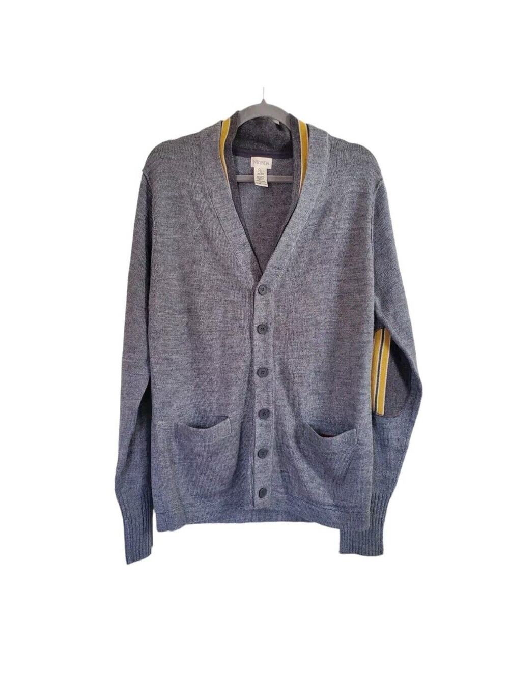 NEVADA Wool Blend Slouchy Grandpa Cardigan Sweater Elbow Patch, Men's Small
